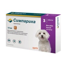 Таблетки от блох и клещей ZOETIS Симпарика для собак весом 2,5-5 килограммов 10мг 3таб