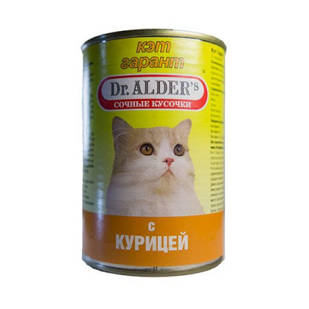 Корм для кошек DR. ALDER`S Cat Garant сочные кусочки в соусе, курица конс.