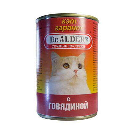 Корм для кошек DR. ALDER`S Cat Garant сочные кусочки в соусе, говядина конс.