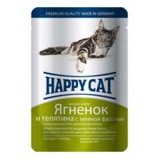 Корм для кошек HAPPY CAT Ягненок, телятина, зеленая фасоль в желе пауч