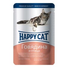 Корм для кошек HAPPY CAT Говядина, птица в соусе пауч