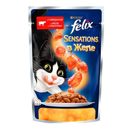 Корм для кошек FELIX Sensation говядина, томат конс.