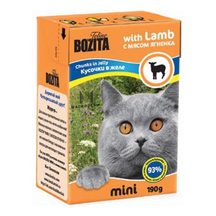 Корм для кошек BOZITA Mini кусочки в желе с мясом ягненка конс.