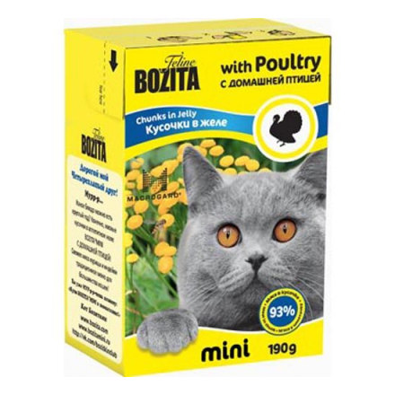 Корм для кошек BOZITA Mini кусочки в желе с домашней птицей конс.