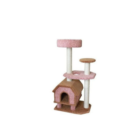 Домик для кошек ПУШОК ковролиновый «Конура на ножках» с площадкой и лежанкой 47х68х130см