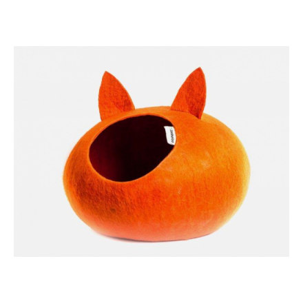 Домик-слипер для кошек ЗООБАЛУ WoolPetHouse с ушками, оранжевый 40х40х20см