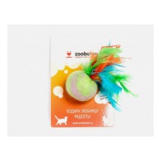 Игрушка для кошек ЗООБАЛУ Шерстяной мяч Фьюжн с пером фиолетово-зеленый 8см