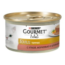 Корм для кошек GOURMET GOLD утка, морковь, шпинат по-французски, кусочки в паштете конс.