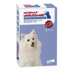 Антигельминтик для собак Elanco Мильбемакс в виде жевательных таблеток 2,5/25мг 4таб.