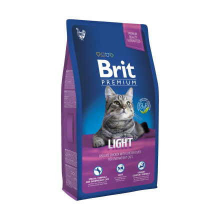 Корм для кошек BRIT Premium Cat Light для склонных к излишнему, курица и печень весу