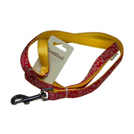 Поводок для собак GREAT&SMALL с принтом косточки 20х1200мм нейлон красный
