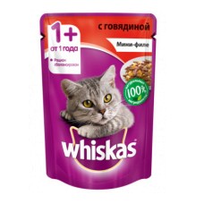 Корм для кошек WHISKAS мини-филе говядина желе конс. пауч