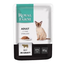 Корм для кошек ROYAL FARM для стерилизованных, говядина в соусе пауч