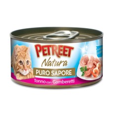 Корм для кошек PETREET кусочки тунца с креветками в рыбном супе конс.