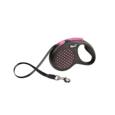 Рулетка для собак FLEXI Design M (до 25кг) лента 5м черный/розовый горох