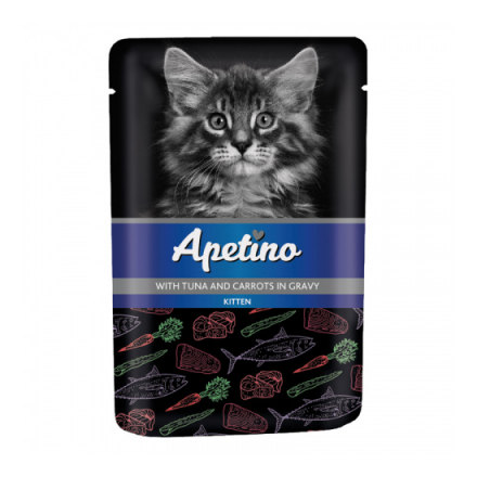 Корм для котят APETINO тунец, морковь в соусе пауч
