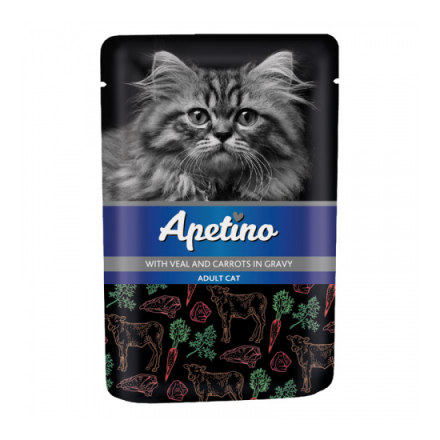 Корм для кошек APETINO телятина, морковь в соусе пауч