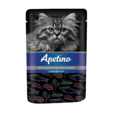 Корм для кошек APETINO для стерилизованных лосось, горошек в соусе пауч
