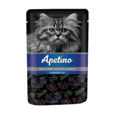 Корм для кошек APETINO для стерилизованных индейка, горошек в соусе пауч