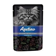 Корм для кошек APETINO для стерилизованных кролик, горошек в соусе пауч