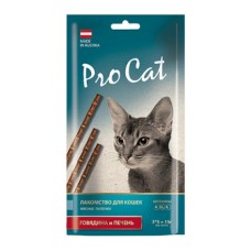 Лакомство для кошек PRO CAT Лакомые палочки с говядиной и печенью 13,5 см. (3 шт.х 5 г.) 15 г.