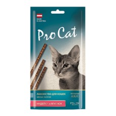 Лакомство для кошек PRO CAT Лакомые палочки с индейкой и ягненком 13,5 см. (3 шт х 5 г.) 15 г.