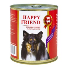 Корм для собак HAPPY FRIEND для средних и крупных пород с говядиной и бараниной банка