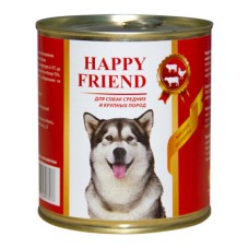 Корм для собак HAPPY FRIEND для средних и крупных пород мясное ассорти банка