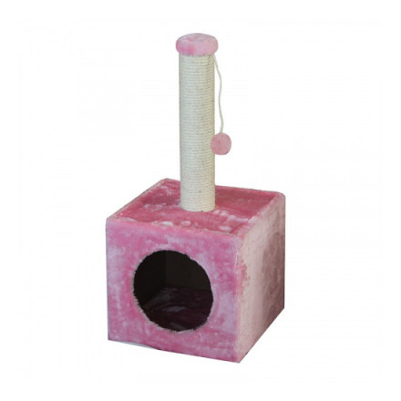 Когтеточка для котят FOXIE Домик с игрушкой 31х31х67см розовый