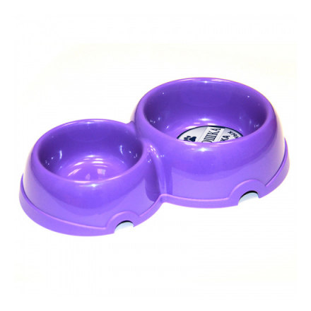 Миска для животных ХОРОШКА двойная пластиковая фиолетовая 100\200мл
