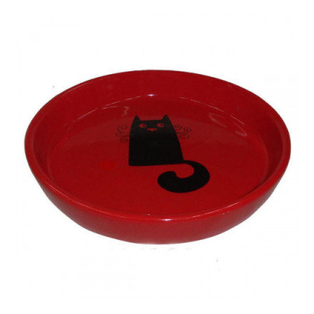 Миска для животных FOXIE Кошка с клубком красная керамическая 15х2,5см 210мл