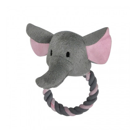 Игрушка для собак CHOMPER Mini Plush Слон с кольцом из каната и пищалкой 12 см
