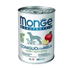 Корм для собак MONGE Monoproteico Fruits паштет кролик, рис, яблоки конс.