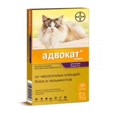 Капли для кошек BAYER ADVOCATE от паразитов (4-8кг веса) 0,8мл, 1 пипетка в упак.