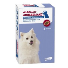 Антигельминтик для собак ELANCO Мильбемакс в виде жевательных таблеток 2,5/25мг 4 табл.