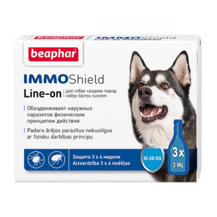 Капли BEAPHAR IMMO Shield для собак средних пород 15-30кг 3 пип. по 3мл
