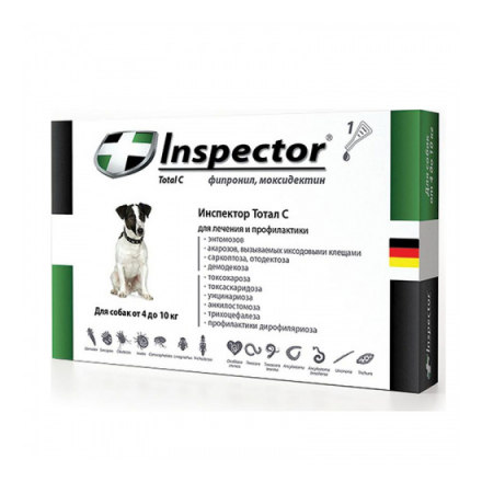 Капли для собак INSPECTOR от 4 до 10кг от внешних и внутренних паразитов 1 пипетка
